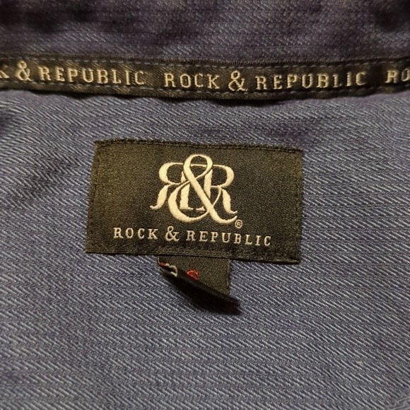 Rock & Republic Shirt Womens Button Up Small Navy Blue Long Sleeve Collared - Picture 4 of 8